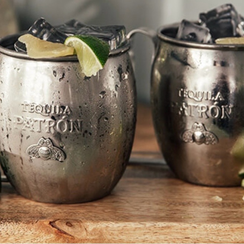 Patron Tequila Stainless Steel Moscow Mule Mugs Cups Set of 2